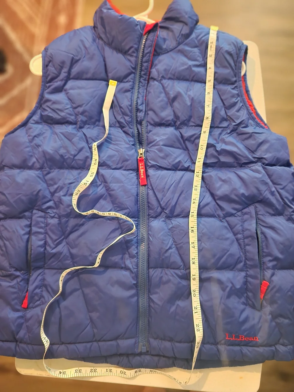 L.L. Bean Blue Quilted Puffer Vest with Red Accents